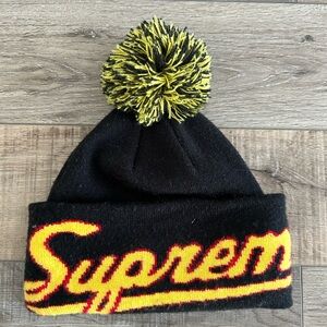 Supreme Black and Yellow Pom-Pom Beanie